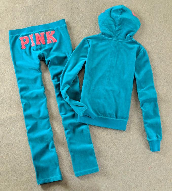 PINK Women Velvet fabric Tracksuits Velour suit women Track suit Hoodies and Pants SIZE S - XL