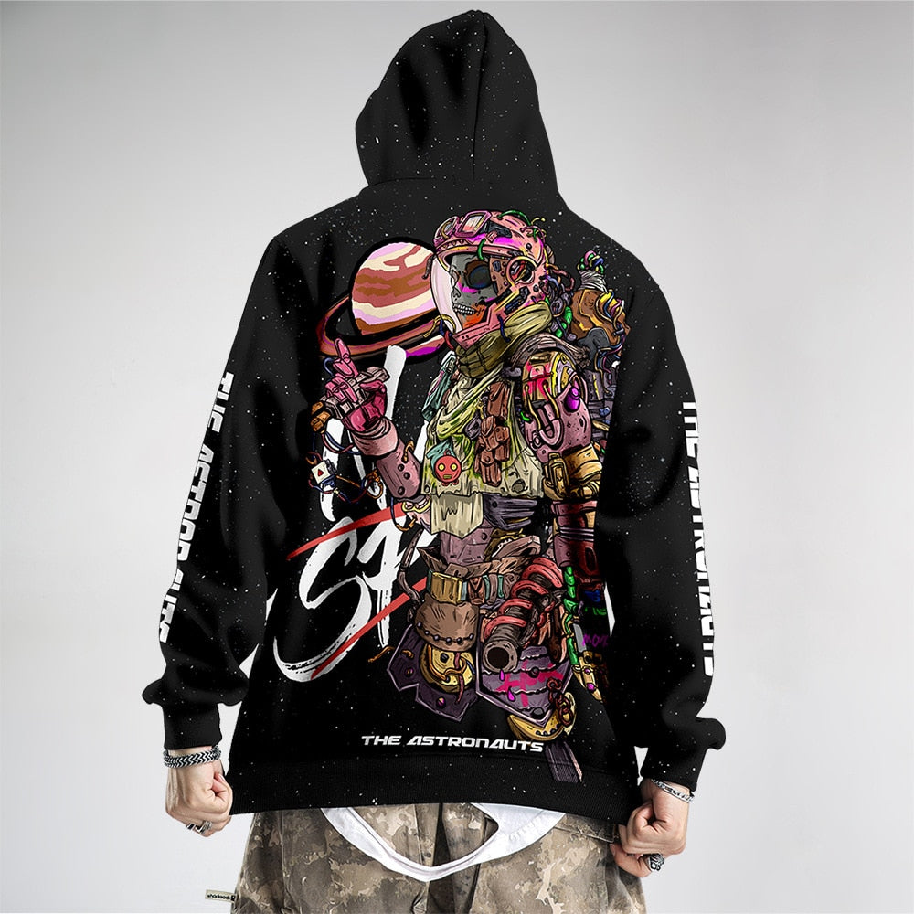 Men's Hoodies Harajuku Astronaut Printed Hoodie Male Streetwear