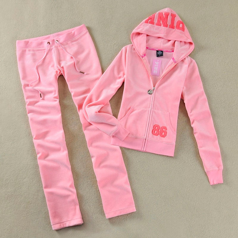 PINK Women Velvet fabric Tracksuits Velour suit women Track suit Hoodies and Pants SIZE S - XL