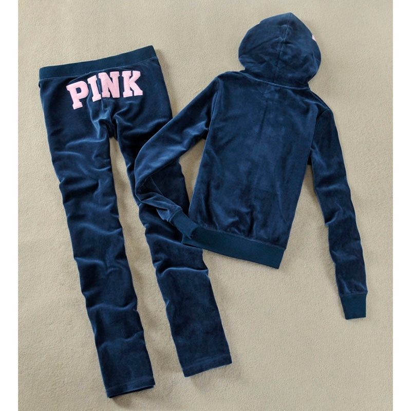 PINK Women Velvet fabric Tracksuits Velour suit women Track suit Hoodies and Pants SIZE S - XL