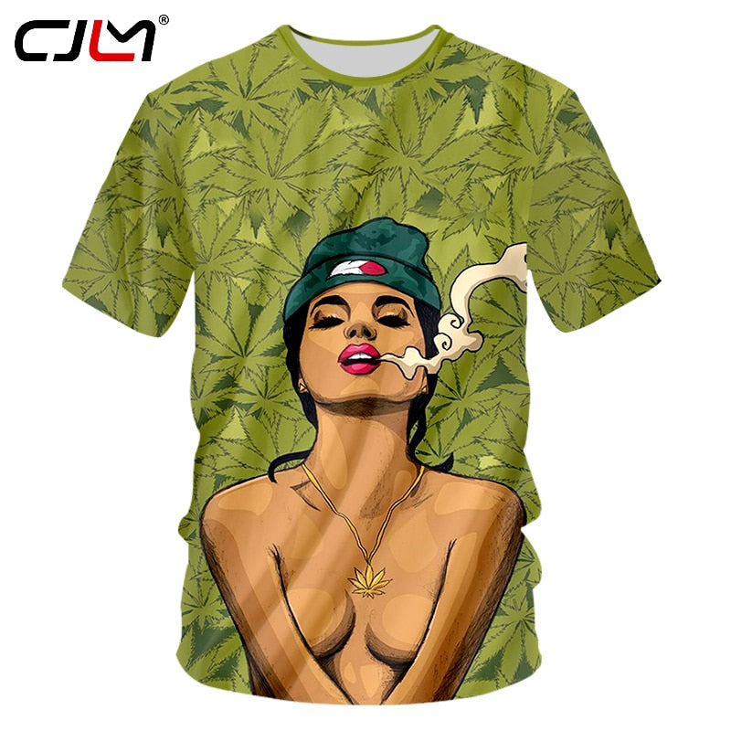 CJLM Harajuku Men 3d Tshirts Print Green Hemp Leaf Spit Tobacco T-shirts Man Short Sleeve Oversized T shirt Aesthetic Summer 7XL