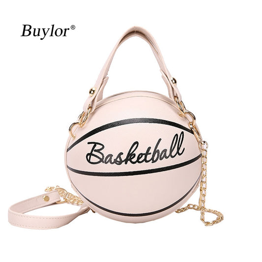 Buylor Personality Basketball Crossbady Bag for Women Casual PU Leather Handbag Cute  Round Ball Purse Wacky Female Chains Tote