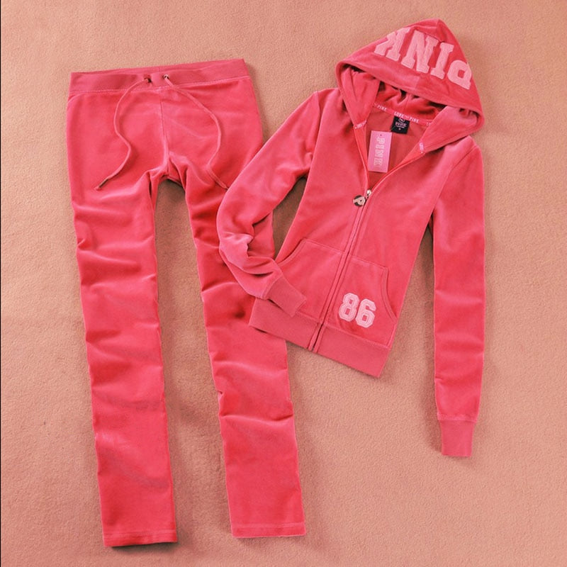 PINK Women Velvet fabric Tracksuits Velour suit women Track suit Hoodies and Pants SIZE S - XL