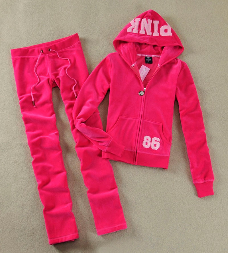 PINK Women Velvet fabric Tracksuits Velour suit women Track suit Hoodies and Pants SIZE S - XL