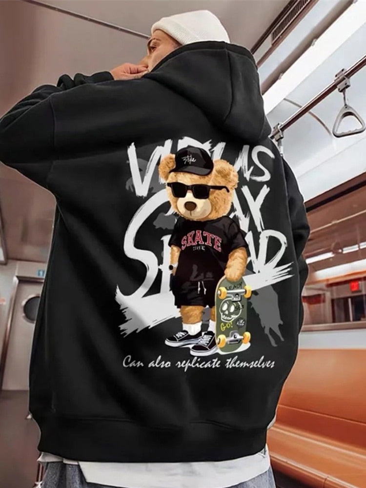 Skate Bear Anime Print Hoodies Men and Women Oversize Street wear