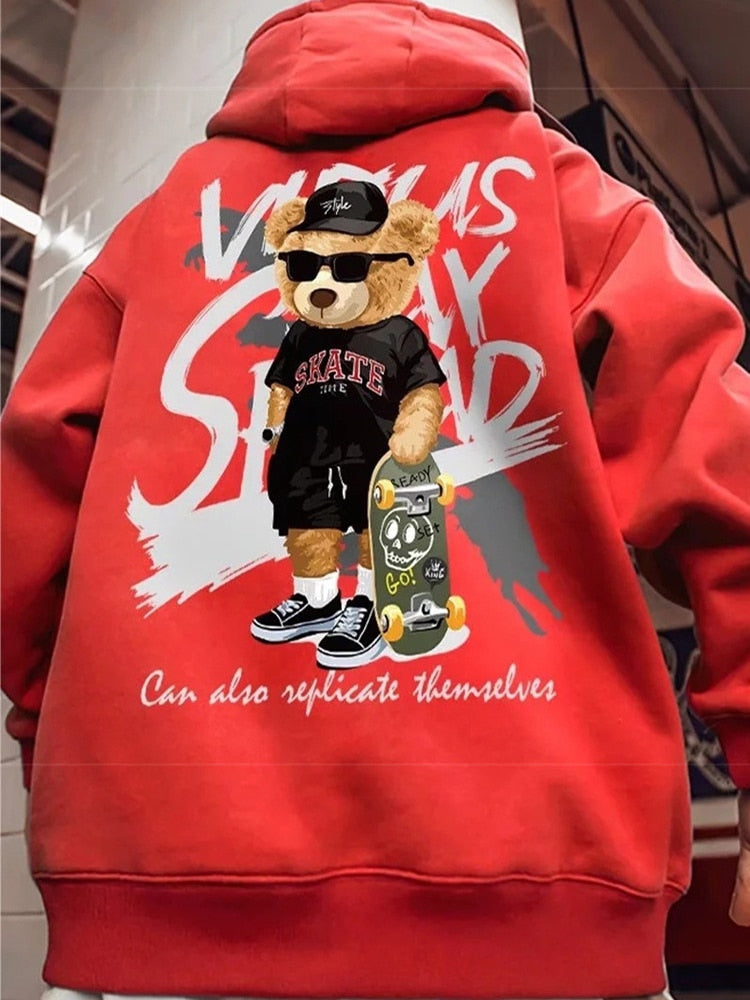 Skate Bear Anime Print Hoodies Men and Women Oversize Street wear