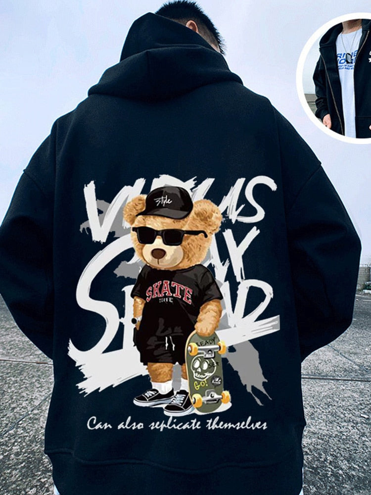 Skate Bear Anime Print Hoodies Men and Women Oversize Street wear