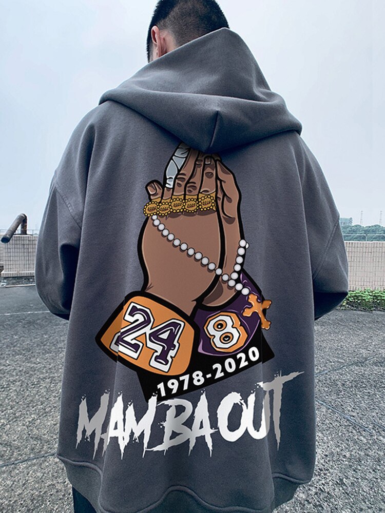 R.I.P. Mamba Print Hoodies Mens Streetwear Zip up Hooded Sweatshirt Vintage Fashion