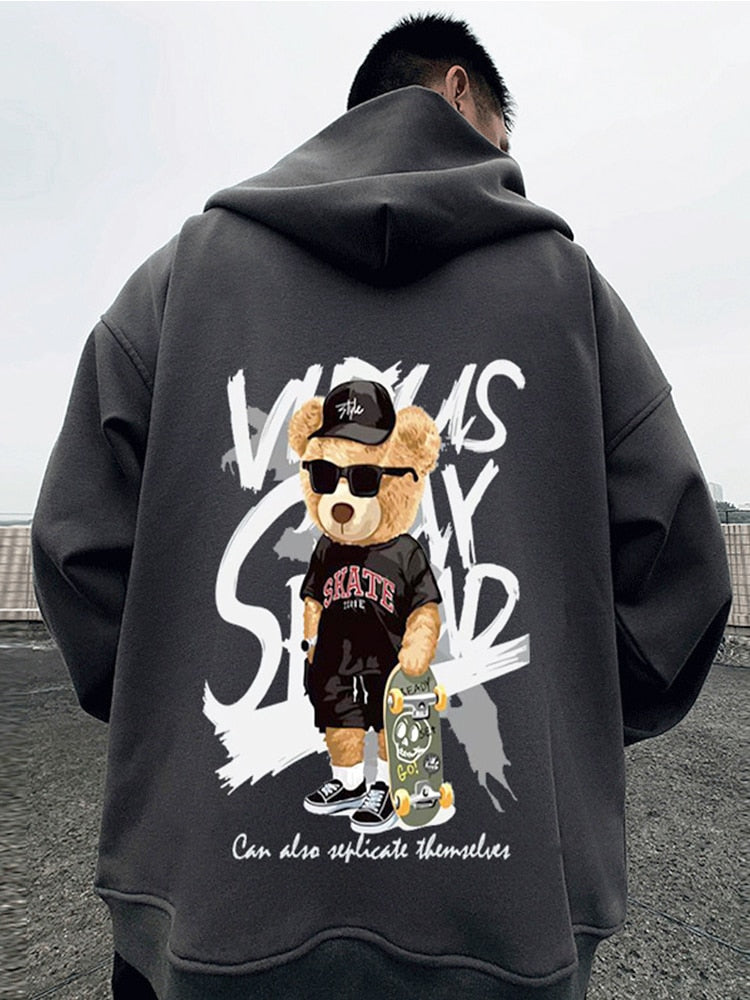 Skate Bear Anime Print Hoodies Men and Women Oversize Street wear