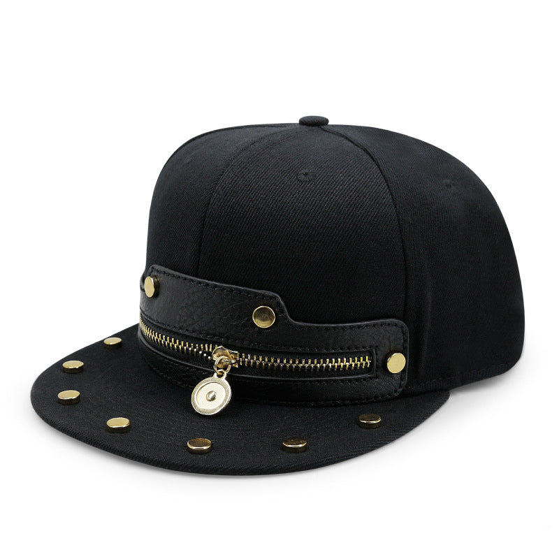 Hip-hop  Leopard Print Zipper Leather Flat Brim Hat